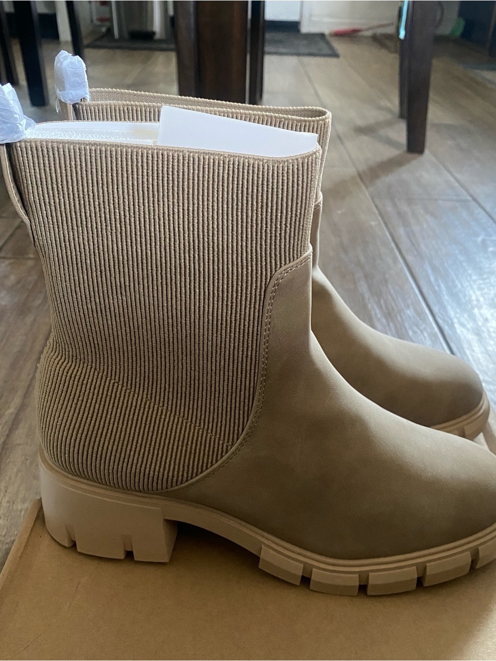 Ribbed Chelsea Ankle Boots in Taupe